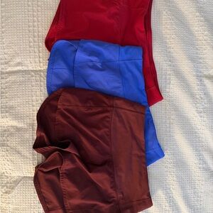 Set of Three Lululemon Athletic Shorts - Red, Blue, and Maroon size 2